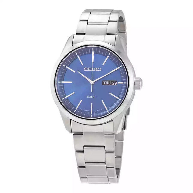 Seiko Men's Solar Blue Dial Stainless Steel Watch - SNE525P1 NEW