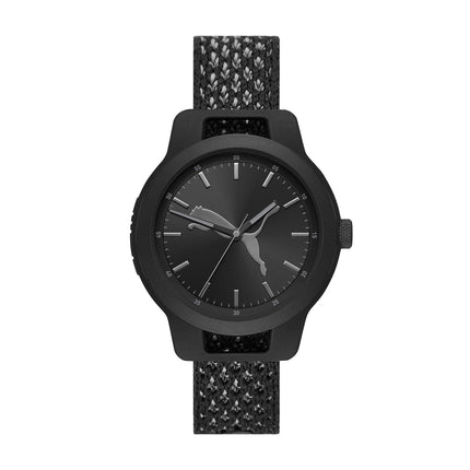 PUMA Men Reset V1 Nylon Watch, Color: Black/Black (Model: P5058)