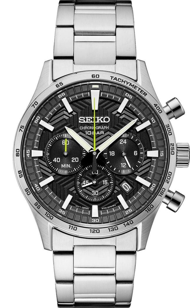 SEIKO Men's Essentials SS Quartz Chrono Black Dial SSB413P1