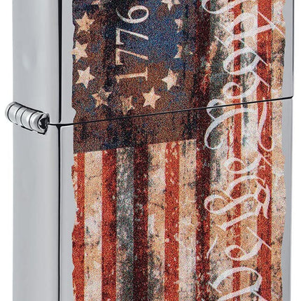 Zippo Americana Flag Design High Polish Chrome Pocket Lighter 49779-094325