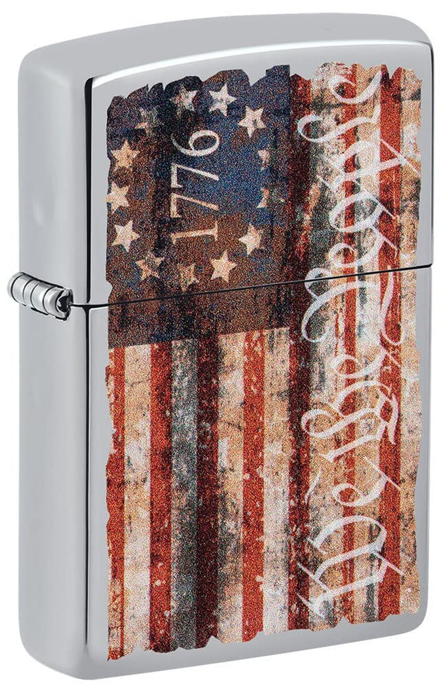 Zippo Americana Flag Design High Polish Chrome Pocket Lighter 49779-094325