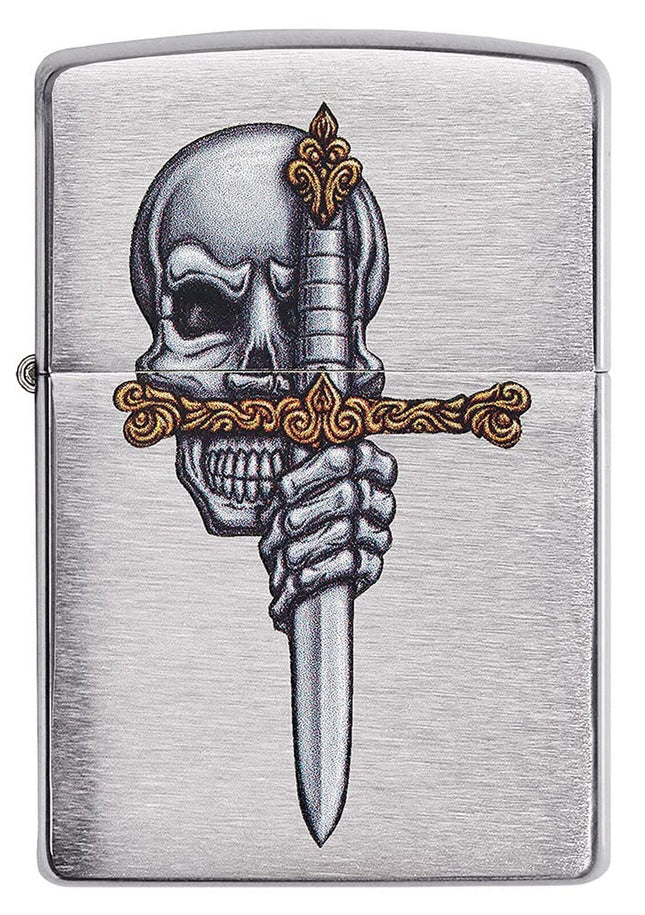 Zippo Sword Skull Design Brushed Chrome Pocket Lighter 49488-091424