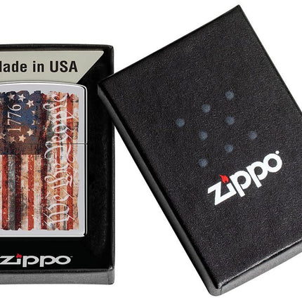 Zippo Americana Flag Design High Polish Chrome Pocket Lighter 49779-094325