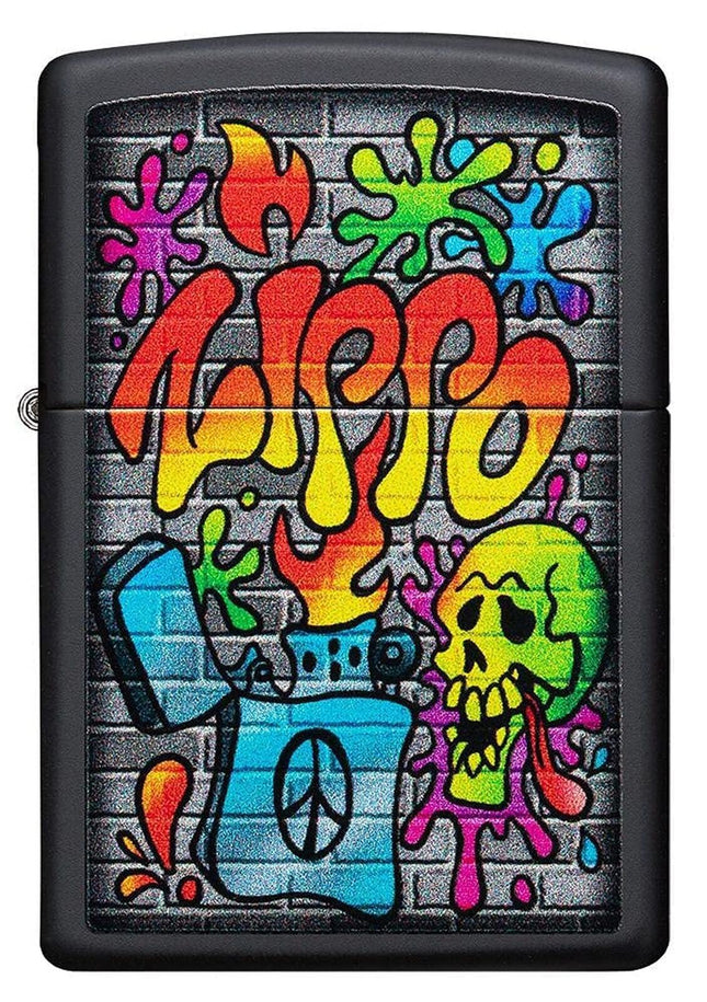 Zippo Street Art Design Black Matte Pocket Lighter 49605