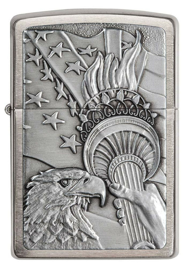 Zippo Patriotic Eagle Brushed Chrome Emblem Pocket Lighter, One Size, Model N...