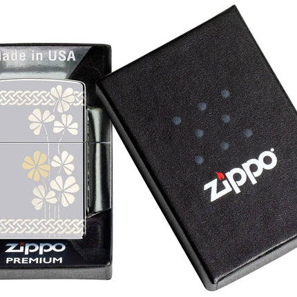 Zippo Laser 360° Clover Design High Polish Chrome Pocklet Lighter 48586-103767