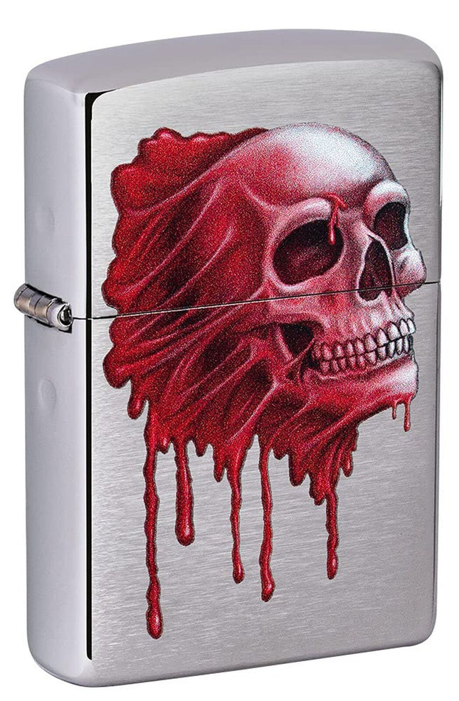 Zippo Gory Skull Design Brushed Chrome Pocket Lighter, Silver