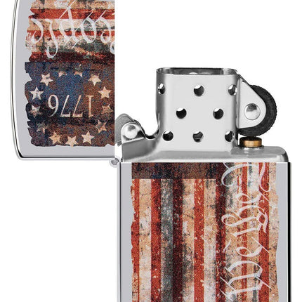 Zippo Americana Flag Design High Polish Chrome Pocket Lighter 49779-094325