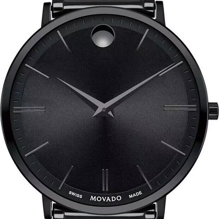 Movado Men's Ultra Slim Black Dial Stainless Steel Watch - 607210 NEW