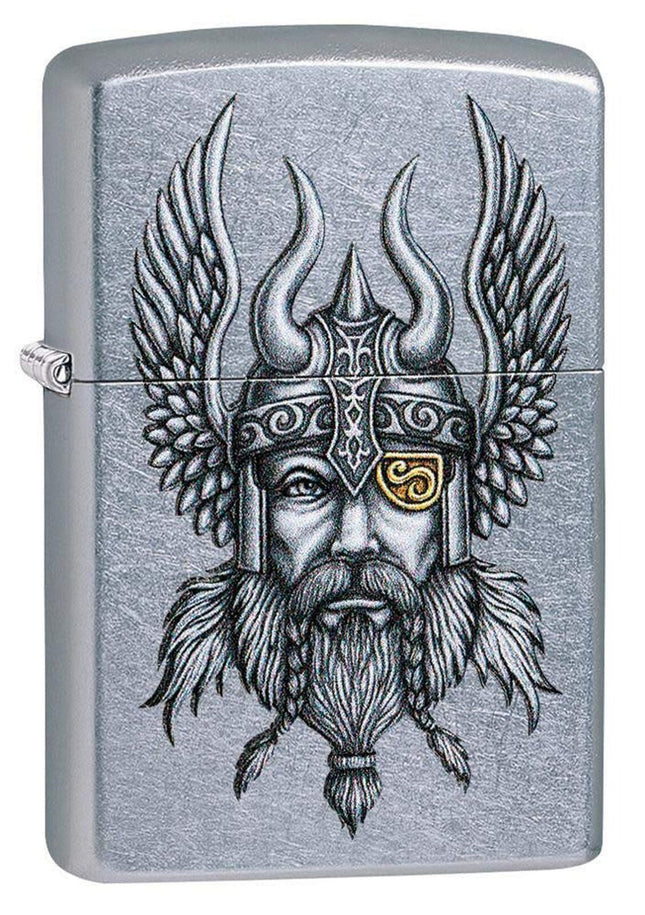 Zippo Viking Warrior Design Street Chrome Pocket Lighter 29871-070125