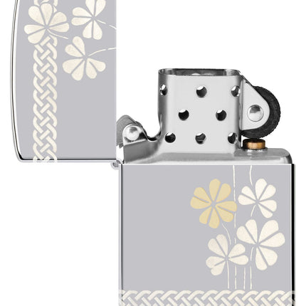 Zippo Laser 360° Clover Design High Polish Chrome Pocklet Lighter 48586-103767