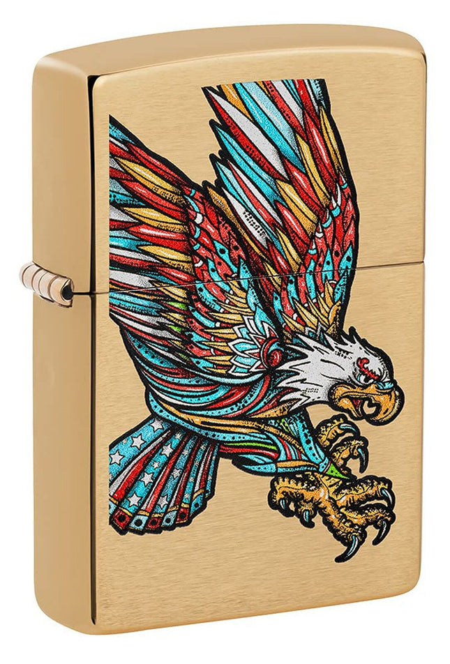 Zippo Tattoo Eagle Design Brushed Brass Pocket Lighter 49667-091441