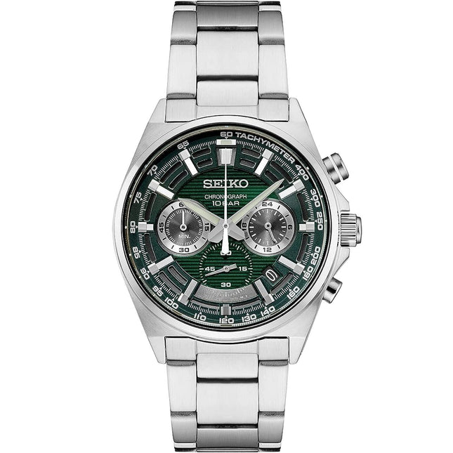 Seiko Chronograph Quartz Green Dial Stainless Steel Men's Watch SSB405P1