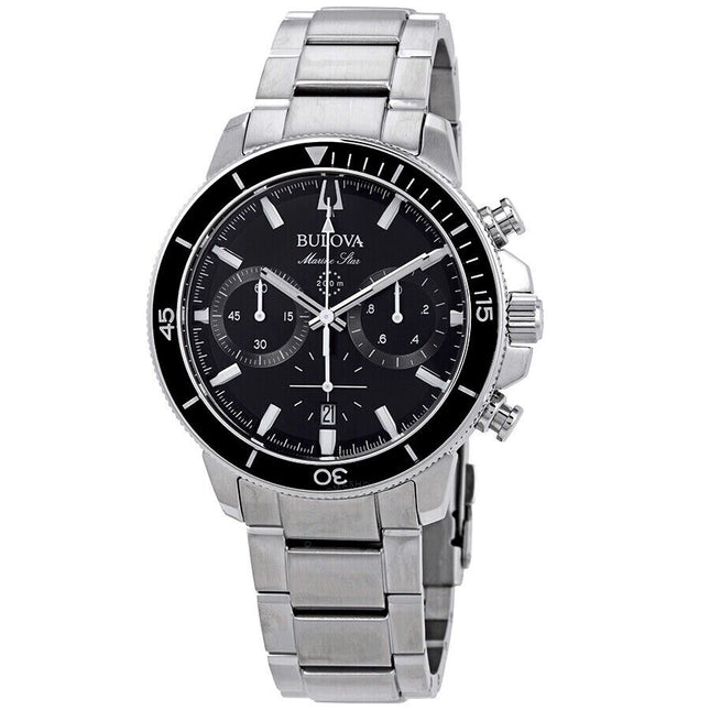 Bulova Men's Marine Star Chronograph Black Dial Watch - 96B272 NEW