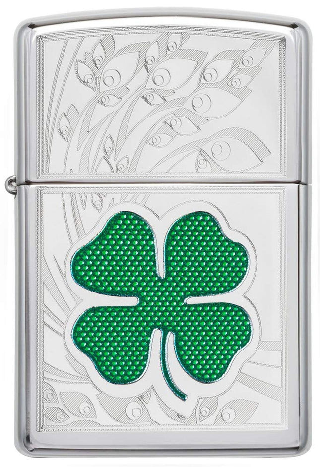 Zippo Clover Design Pocket Lighter, High Polish Chrome, One Size 24699-000009