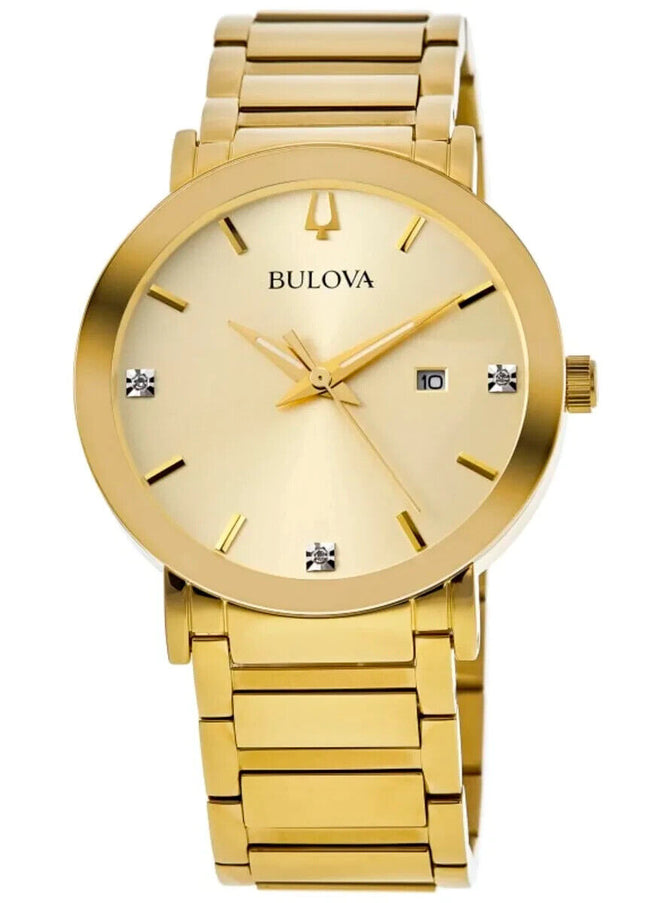 Bulova Men's Diamond Gold Dial Watch - 97D115 NEW