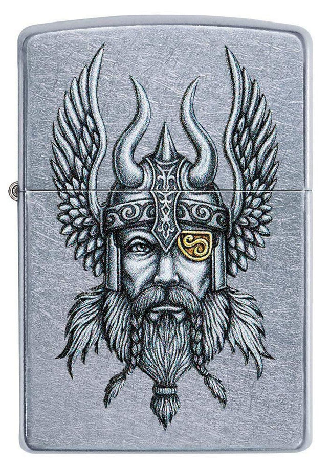 Zippo Viking Warrior Design Street Chrome Pocket Lighter 29871-070125