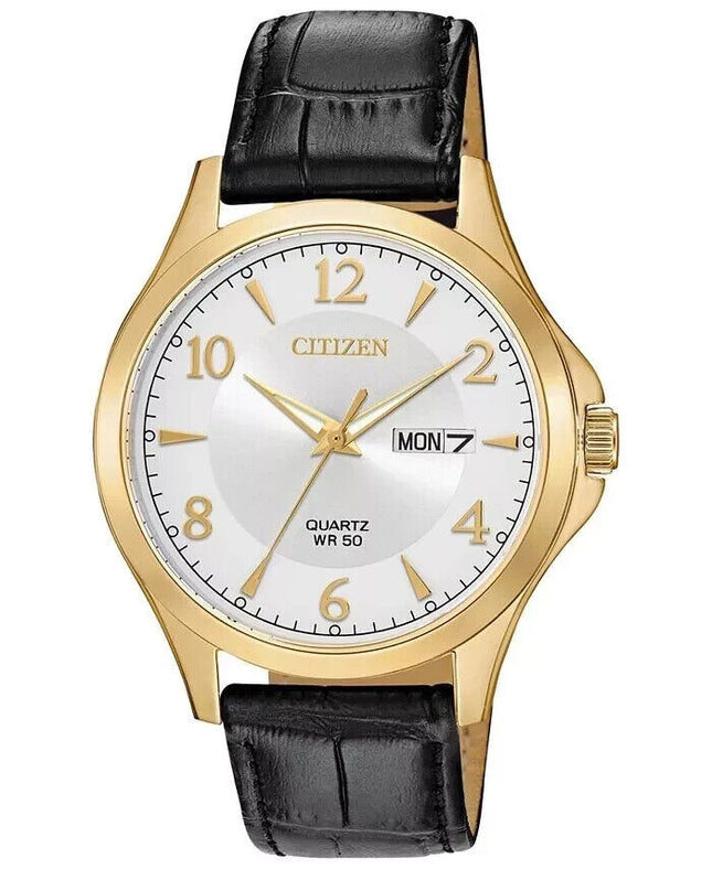 Citizen Men's Day and Date Quartz Black Leather Watch - BF2003-25A