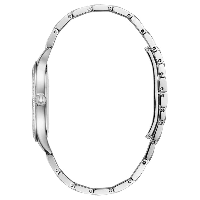 Bulova Ladies Crystal Stainless Steel Box Set Mother-of-Pearl Quartz Watch 96X145