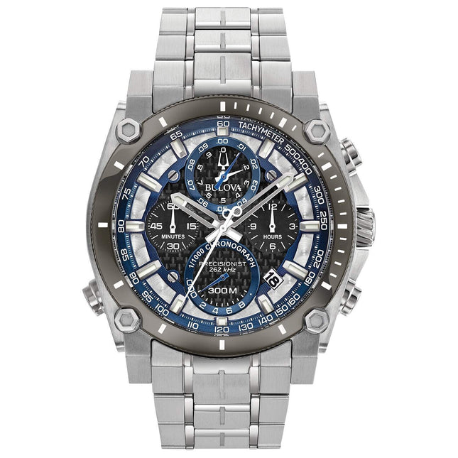 Bulova Men's Precisionist Stainless Steel and Grey Ion-Plated 8-Hand Chronogr...