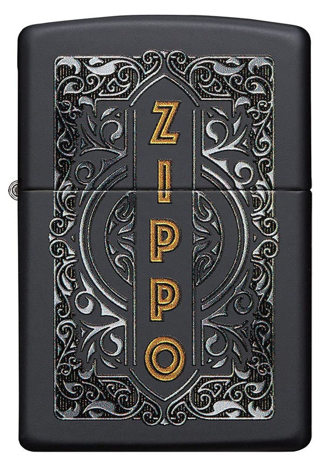 Zippo Logo Design Black Matte Pocket Lighter 49535