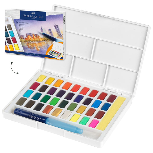 Faber-Castell Portable Watercolor Set Water Half Pans with Mixing Palette and...