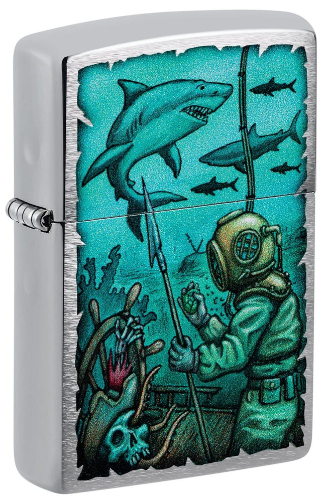 Zippo Shark Nautical Design Brushed Chrome Pocket Lighter 48561-103753