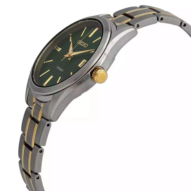 Seiko Men's Essentials Quartz Green Dial Titanium Watch - SUR377P1