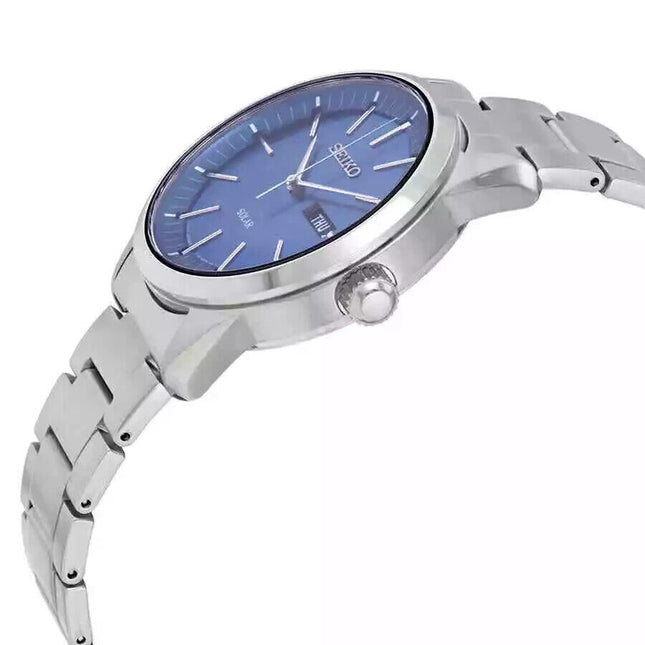 Seiko Men's Solar Blue Dial Stainless Steel Watch - SNE525P1 NEW