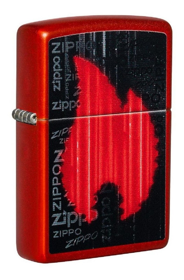 Zippo Flame Design Metallic Red Pocket Lighter 49584-088956