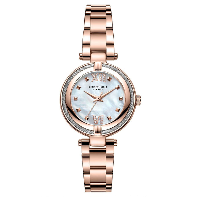 Kenneth Cole Ladies Mop Crystalized Steel Rose-Gold Tone Quartz KC51052001