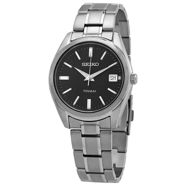 Seiko Men's Essentials Quartz Black Dial Titanium Watch - SUR375P1 NEW