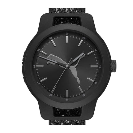 PUMA Men Reset V1 Nylon Watch, Color: Black/Black (Model: P5058)