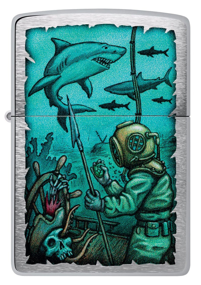 Zippo Shark Nautical Design Brushed Chrome Pocket Lighter 48561-103753