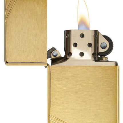 Zippo 240 Vintage Brushed Brass with Slashes Pocket Lighter, Classic