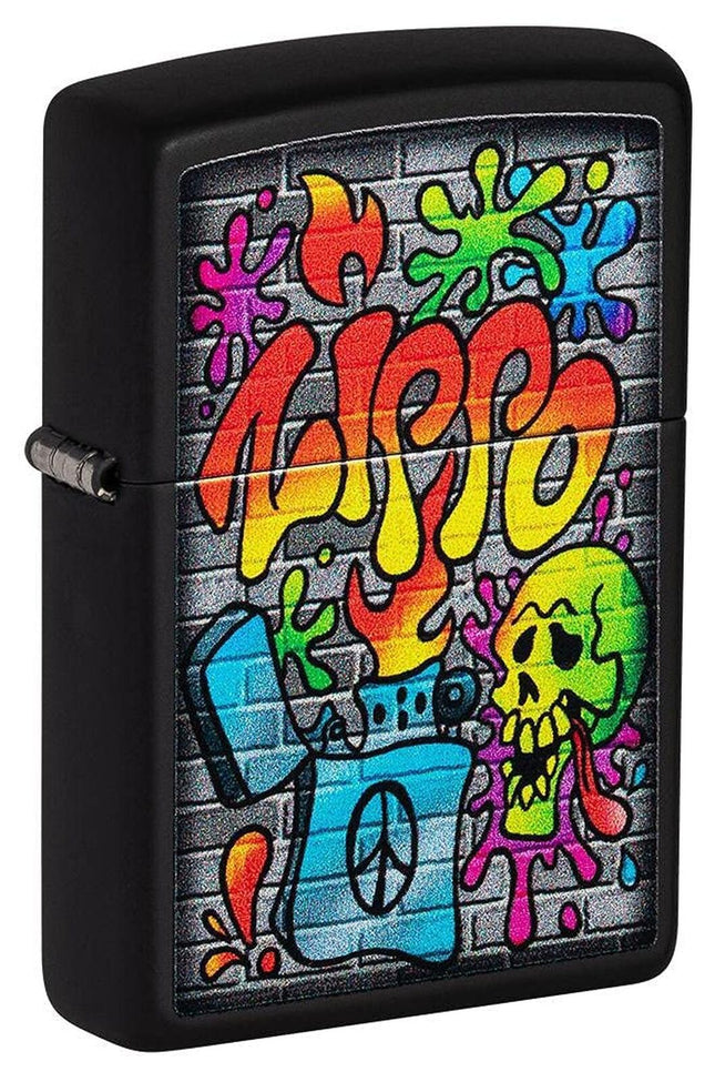 Zippo Street Art Design Black Matte Pocket Lighter 49605