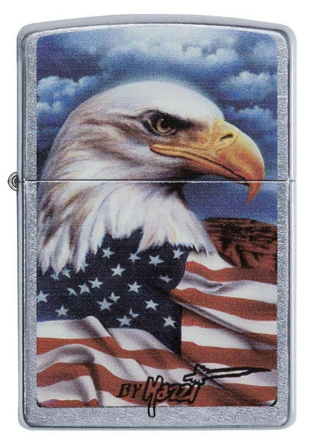 Zippo Mazzi Bald Eagle with Flag Pocket Lighter, Street Chrome, One Size