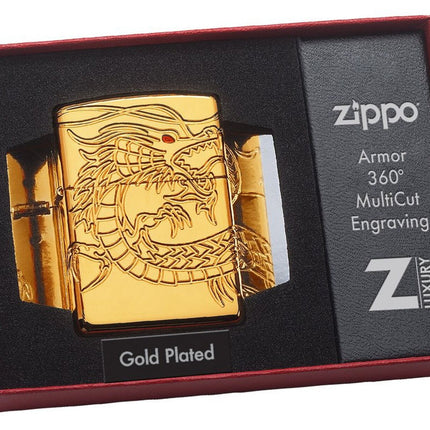 Zippo Chinese Dragon Armor High Polish Gold Plate Pocket Lighter 29265-000008