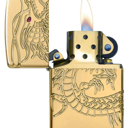 Zippo Chinese Dragon Armor High Polish Gold Plate Pocket Lighter 29265-000008