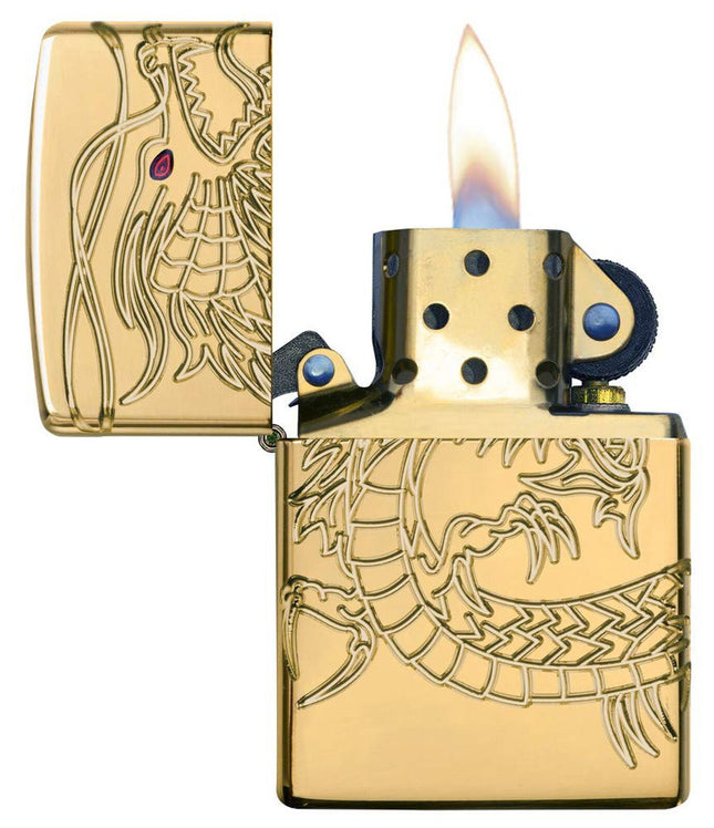 Zippo Chinese Dragon Armor High Polish Gold Plate Pocket Lighter 29265-000008