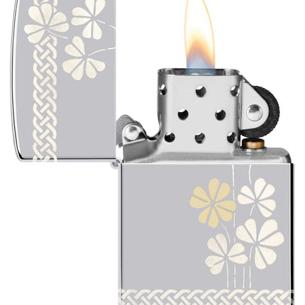 Zippo Laser 360° Clover Design High Polish Chrome Pocklet Lighter 48586-103767