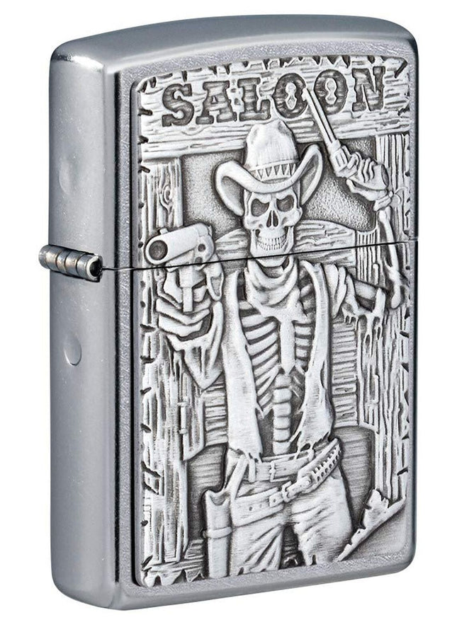 Zippo Saloon Skull Emblem Street Chrome Pocket Lighter 49298-083515