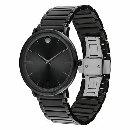 Movado Men's Ultra Slim Black Dial Stainless Steel Watch - 607210 NEW