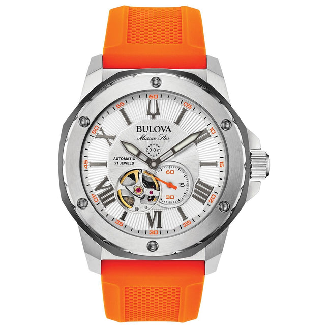Bulova Men's Marine Star 'Series A' Automatic Watch Orange Silicone Strap 98A226