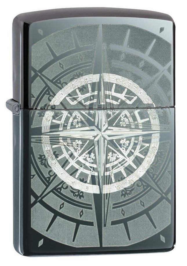 Zippo Compass Black Ice Pocket Lighter, Antique Silver 29232-000009