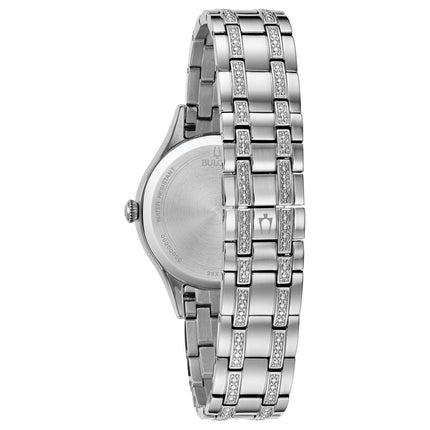 Bulova Ladies Crystal Stainless Steel Box Set Mother-of-Pearl Quartz Watch 96...