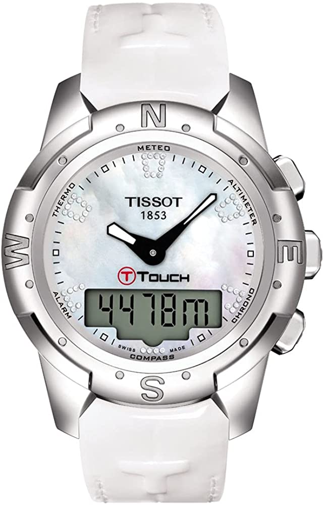 Tissot Women's T-Touch II Antimagnetic Polished Titanium case Swiss Quartz Tactile Watch with Leather Strap, White, 21.1 (Model: T0472204611600)