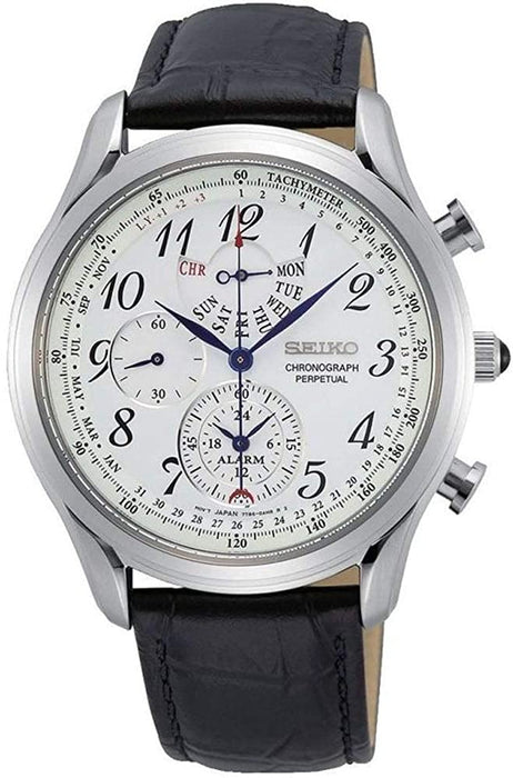 Seiko Chronograph Perpetual Alarm Quartz White Dial Men's Watch SPC253P1