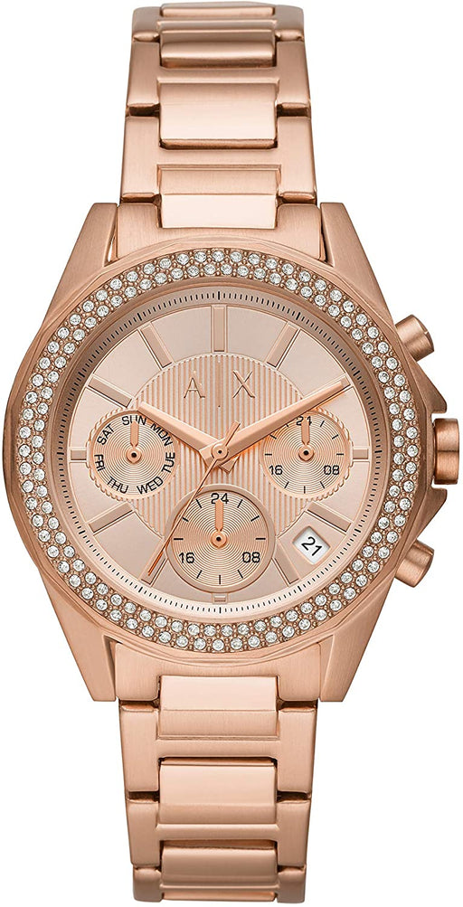 Armani Exchange Chronograph Quartz Crystal Rose Gold Dial Ladies Watch AX5652