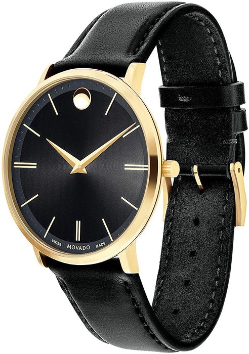 Movado Men's Ultra Slim Yellow Gold Watch with a Printed Index Dial, Black/Gold (Model 607087)